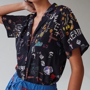 Caron Callahan johan top in black doodle print brand new with tags